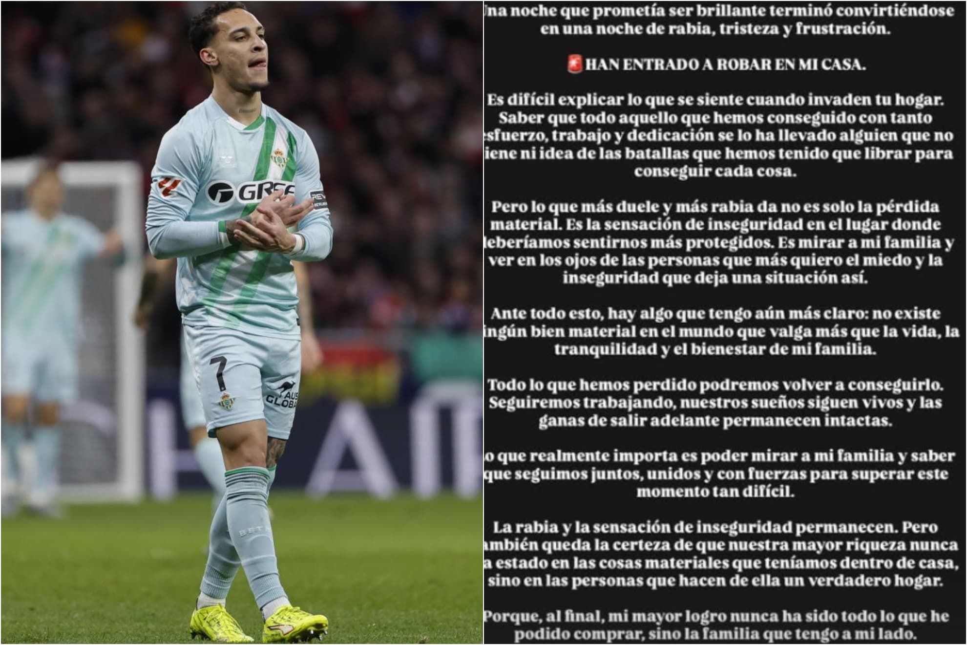 Antony sufre en casa un robo tras ganar en Champions con el Betis: "Terminó en tristeza y rabia"