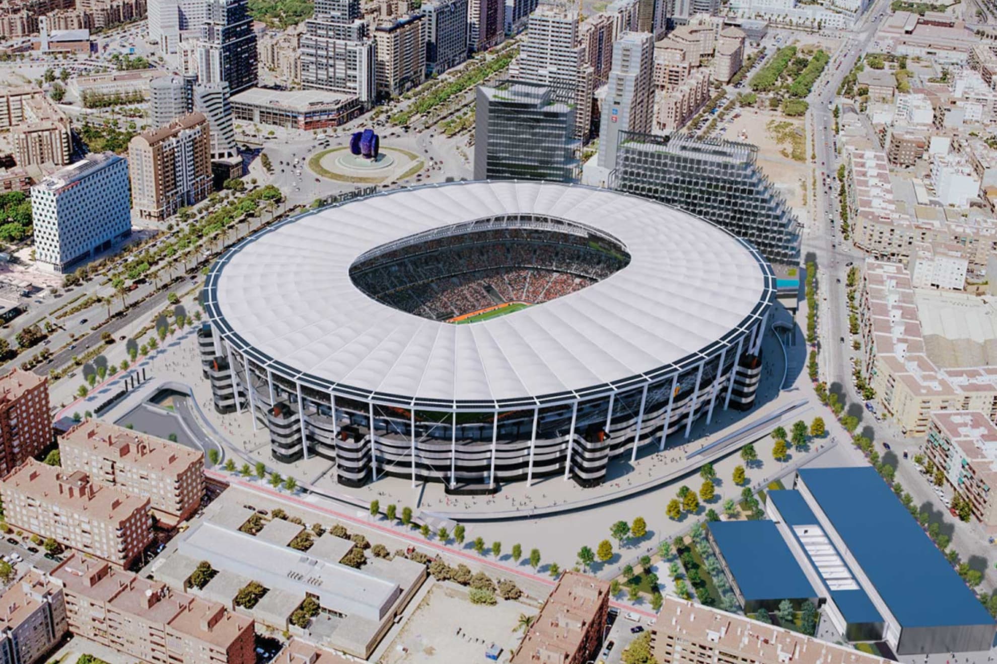 El Nou Mestalla concreta su cubierta textil y rediseña las zonas VIP y de prensa