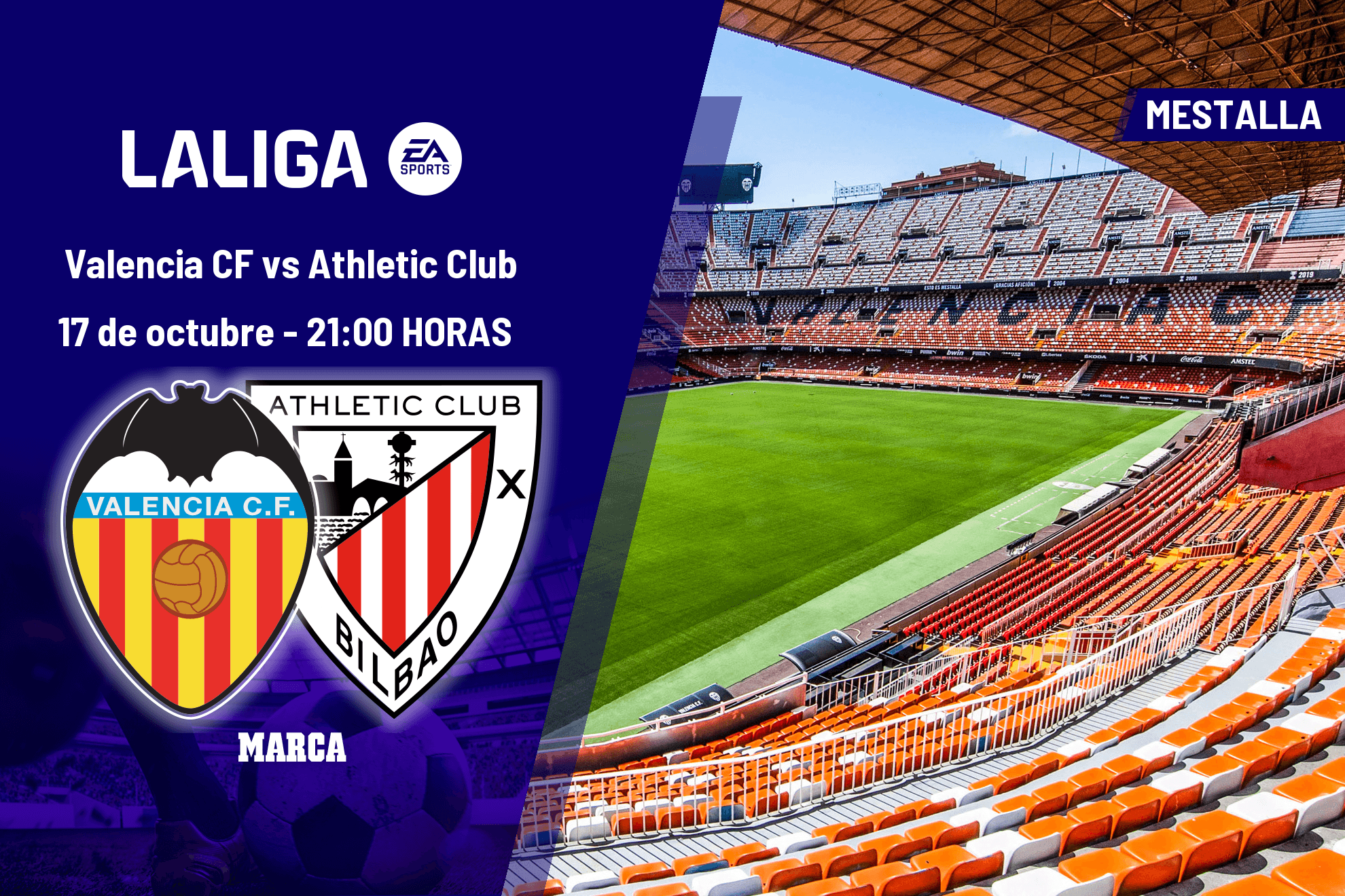 Valencia CF - Athletic Club: horario, dónde ver en TV y canal del partido de LaLiga EA Sports